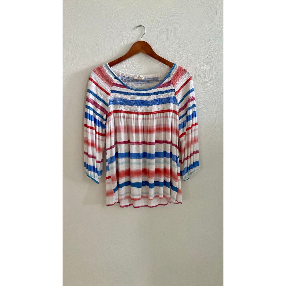 Anthropologie Meadow Rue Smocked Striped Tunic Top Blouse S - Picture 2 of 9
